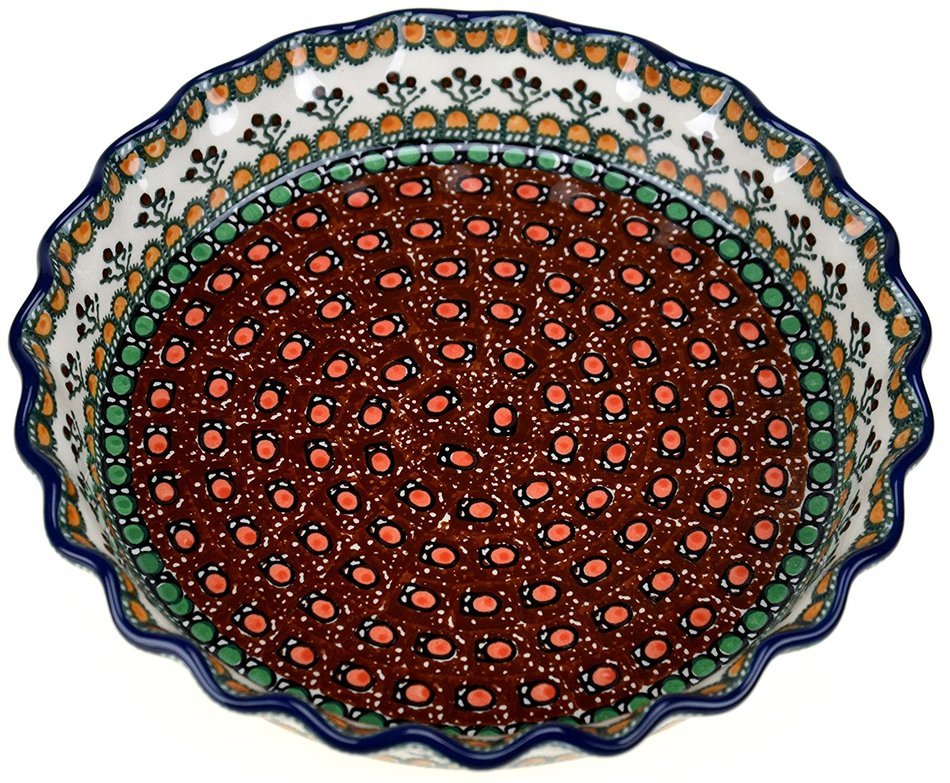 Ceramika Artystyczna Polish Hand Painted Fluted Pie Pan 10" (Golden Pastures) N2