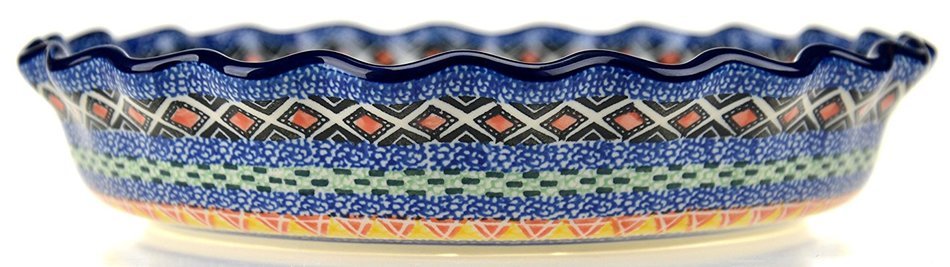 Ceramika Artystyczna Polish Hand Painted Fluted Pie Pan 10" (Golden Pastures) N4