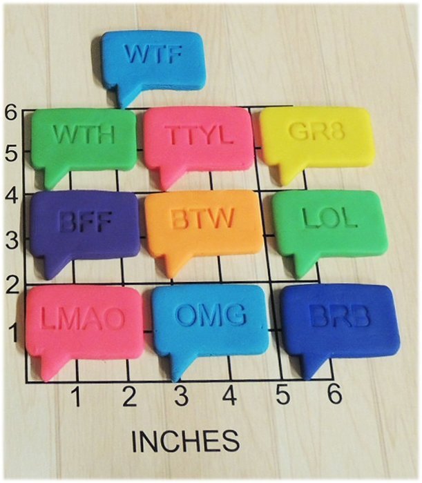 Text Message Set LOL OMG TTYL BTW GR8 WTH WTF BFF LMAO BRB Cookie Cutter and Stamp #1240