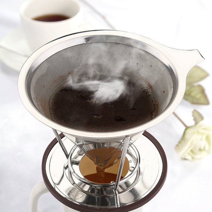 Uten Reusable Stainless Steel Pour Over Coffee Brewer Dripper Filter Cone with Double Layer Fine Mesh (2 cup) N8