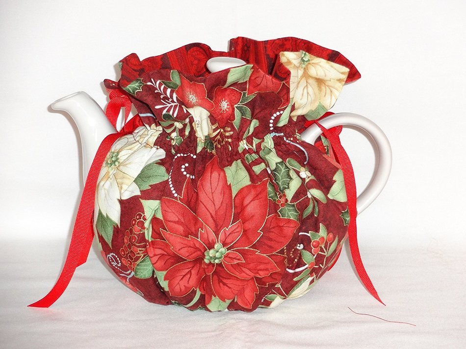 Pretty Christmas Floral Print 6 Cup Reversible Tea Pot Cozy N2