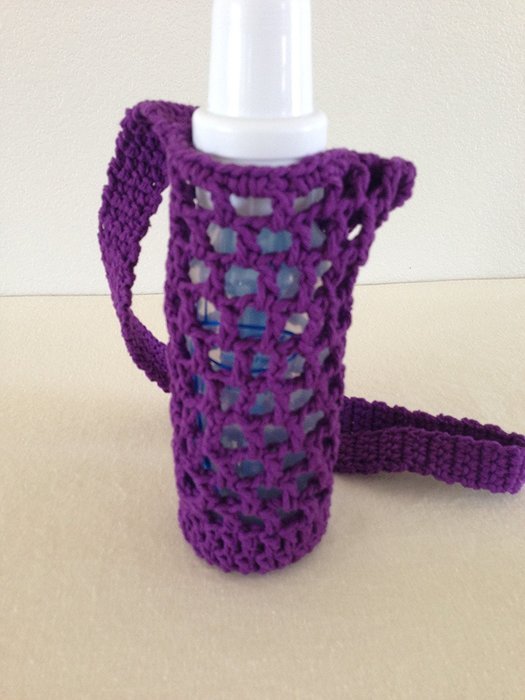 Crochet water bottle carrier, crochet bottle holder in purple N9
