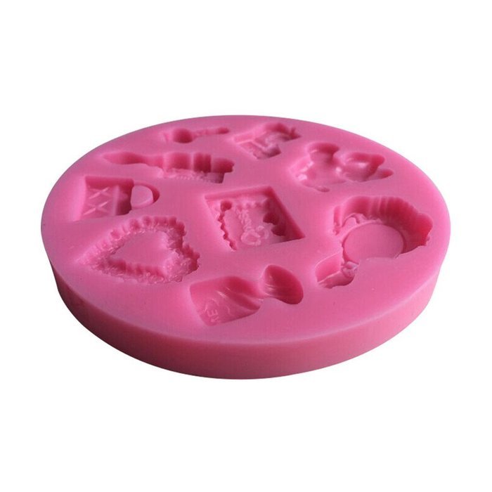 FLY 3D Heart Comb Mirror Fondant Cake Mold Kitchen Decorating Tools,Pink N3
