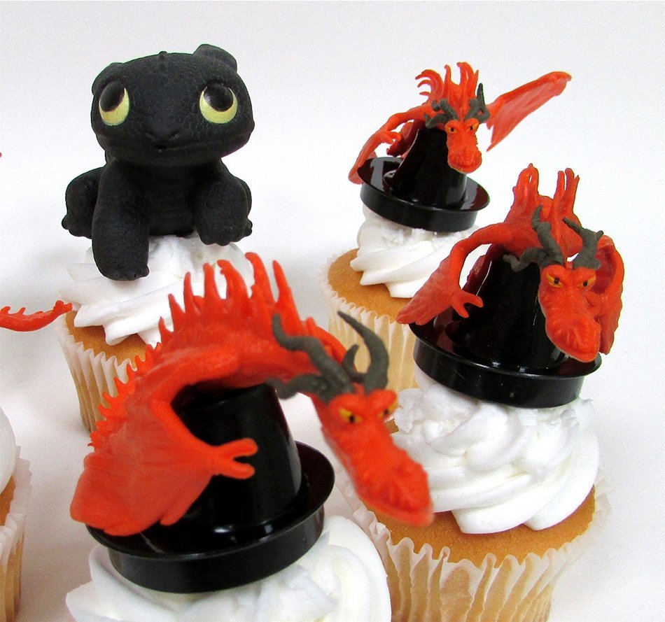 HOW TO TRAIN YOUR DRAGON 6 Piece CUPCAKE Topper Set Featuring 6 How to Train Your Dragon Figures, Figures Average... N4