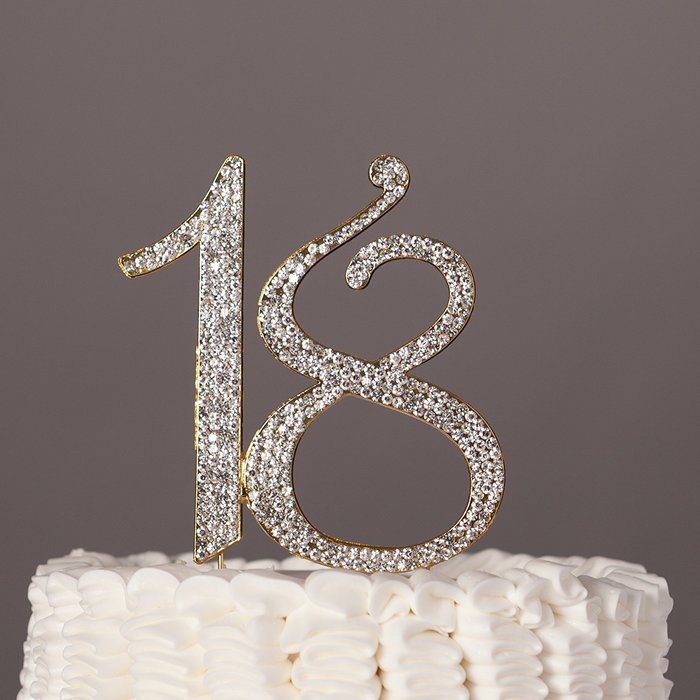 18 Cake Topper for 18th Birthday Number Party Supplies & Decoration Ideas (Silver) N10