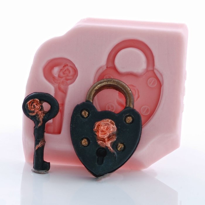 Heart Padlock and Key Silicone Mold Cake Decorating Fondant, Chocolate, Candy, Craft & Jewelry Mold Resin, Polymer...