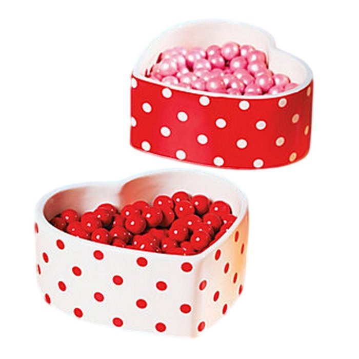 Polka Dot Heart Shaped Red & White Ramekins Set of 4