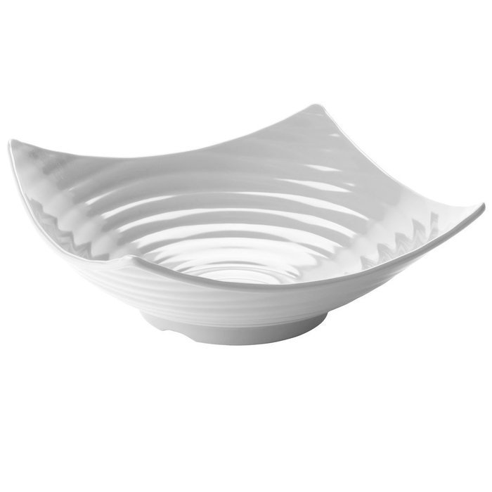 TableCraft Products MB206 Ribbed Square Bowl, Large, 15.5" x 15.5" x 5.5", Melamine Glossy, White
