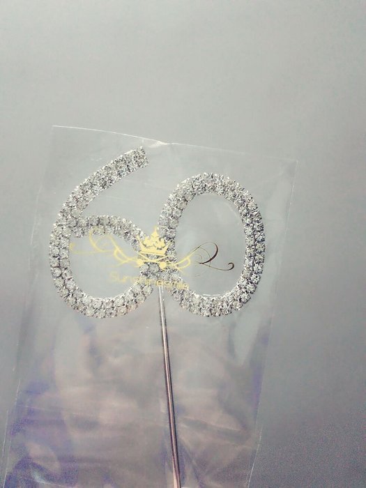 Rhinestone Crystal Silver Number 60 Birthday 60th Anniversary Cake Topper Rhinestone Crystal Silver Number 60... N4