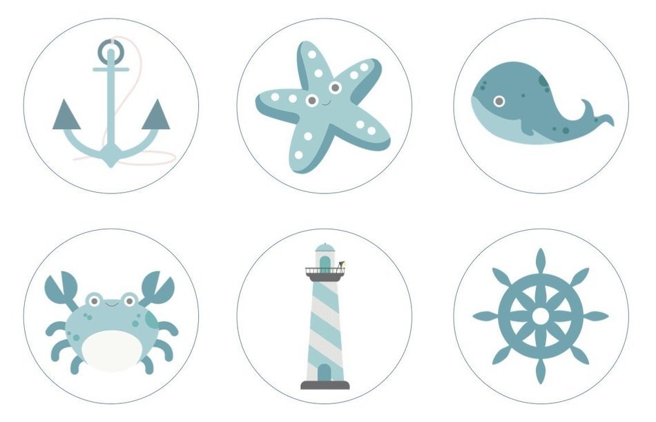 Nautical Beach (Boy Blue) Edible Cupcake Toppers Decoration