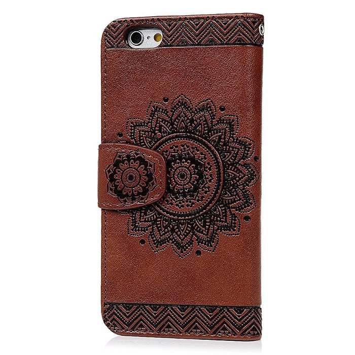 iPhone 6S Plus Case,iPhone 6 Plus Case (4.7") - Wallet Embossed Totem Flower Design Folio PU Leather with Stand... N24