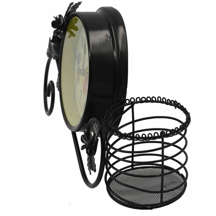 Personality Modern Stylish Metal Art Desk Table Clock With Brush Pot Pen Pencil Holder Black