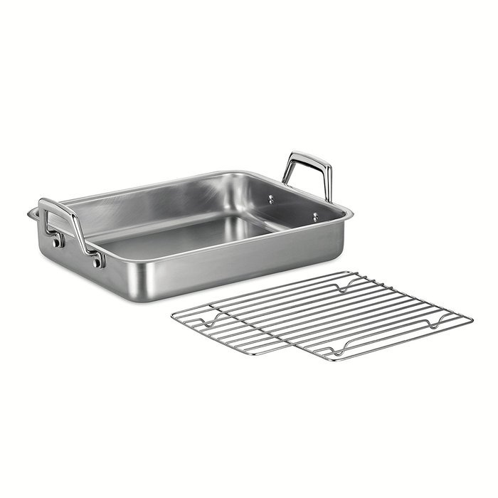 Tramontina 80203/003DS Gourmet Prima 13.5-Inch Rectangular Roasting Pan with Basting Grill, Small, Stainless Steel N6