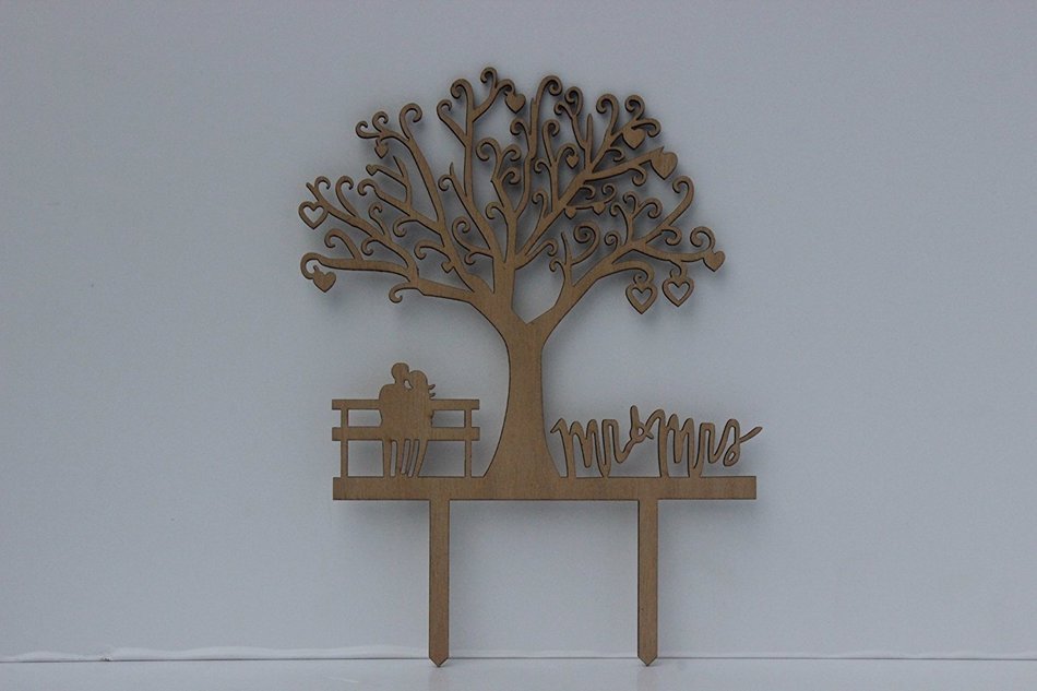 Meijiafei Cherry Blossom Tree The Bride and Groom Sit in Chair Script Mr&Mrs Wedding Cake Topper