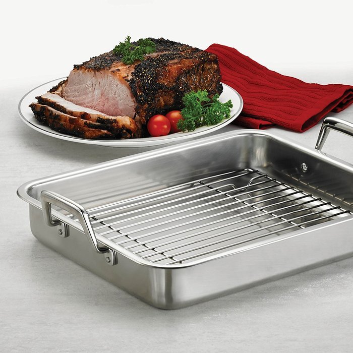 Tramontina 80203/003DS Gourmet Prima 13.5-Inch Rectangular Roasting Pan with Basting Grill, Small, Stainless Steel N8
