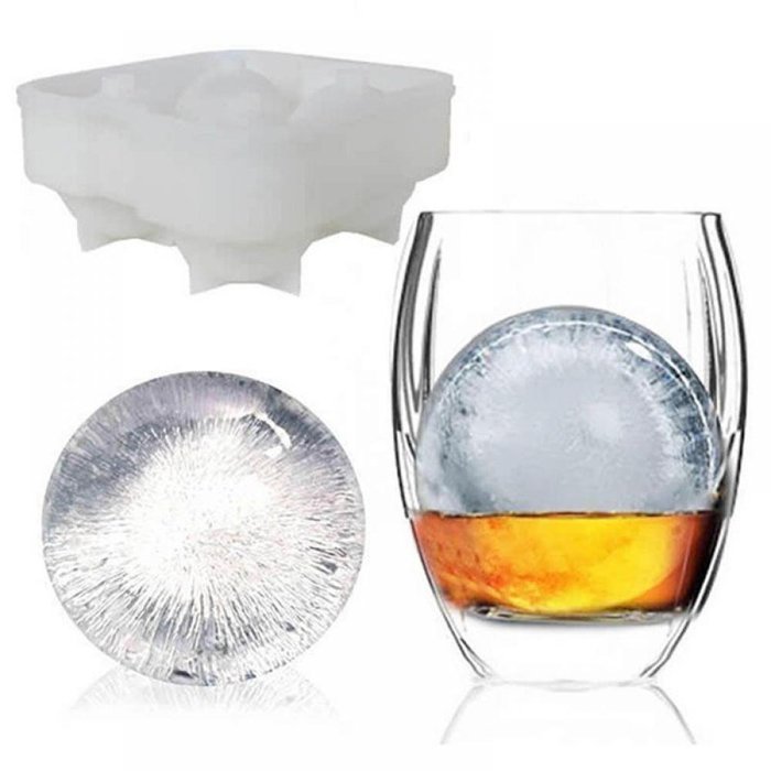 MAXGOODS Popular Silicone Round Ice Balls Freeze Maker Tray Four Large Sphere Molds Cube Mould N7