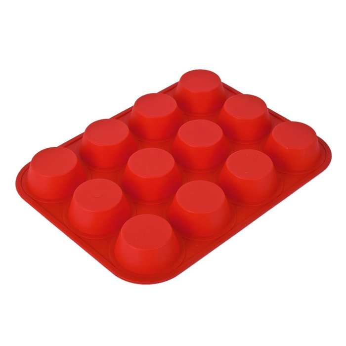 Lackingone Muffin Cupcake Pans 12 Round Cup Silicone Baking Mold Nonstick Bakeware Tray Set Red N6