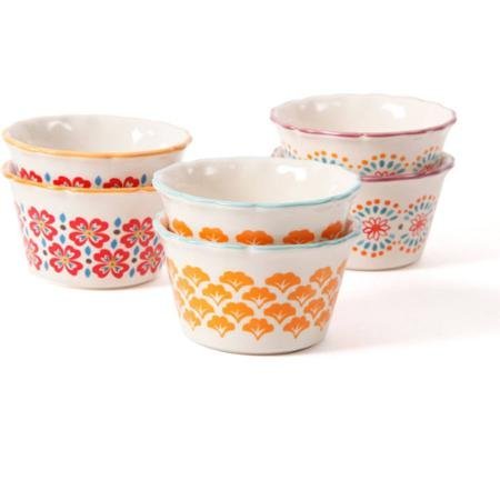 The Pioneer Woman Flea Market Scalloped 7 oz Ramekins, Assorted Designs, Set of 6