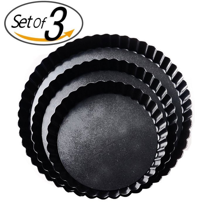 PNBB Non Stick Carbon Steel Split Decision Pie Pan with Removable Base - Set of 3 N5
