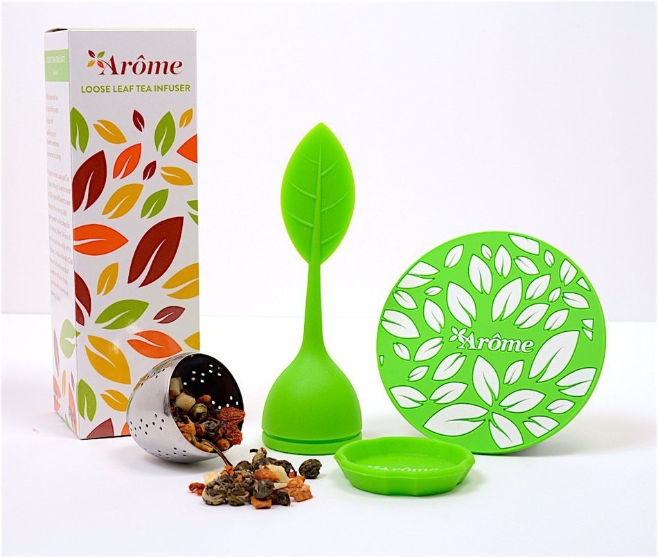 Arome Loose Leaf Tea Infuser and Matching Beverage Coaster (Kelly Green) N3