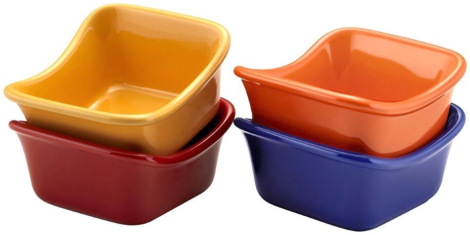 Rachael Ray Serveware Lil&rsquo; Saucy Squares Stoneware Dipping Cups Set, Yellow N3