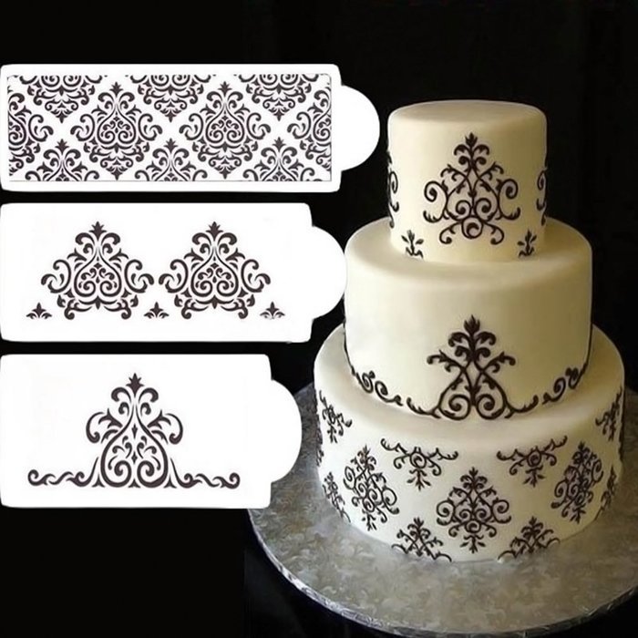 GogoForward 3Pcs Lace Flower Cake Fondant Stencil Cake Decorating Moulds N5