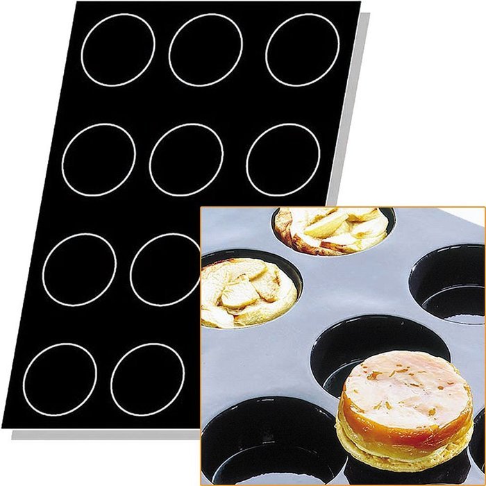 Matfer Bourgeat Silicone Flexipan 8 Oz. Quiches / Tart Mold, 12 Cups Black 336049
