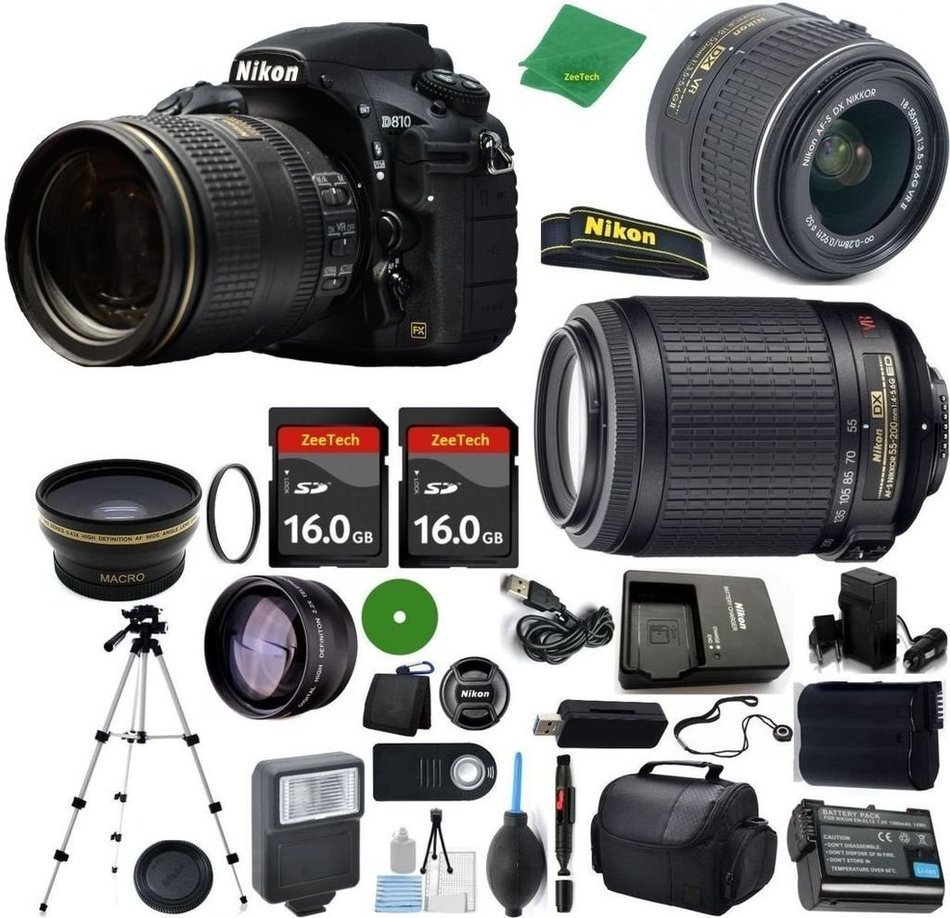 Nikon D810 International Version - No Warranty, 18-55mm f/3.5-5.6 AF-S DX VR, Nikon 55-200mm f4-5.6G VR, 2pcs...
