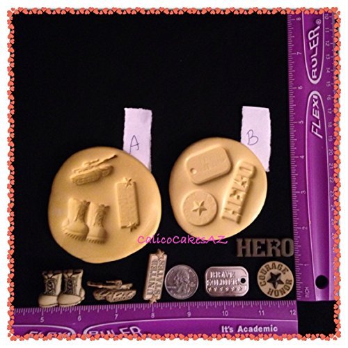 6 Piece Military Theme Fondant Mold Set Chocolate Candy Gumpaste Isomalt Soap Resin Clay