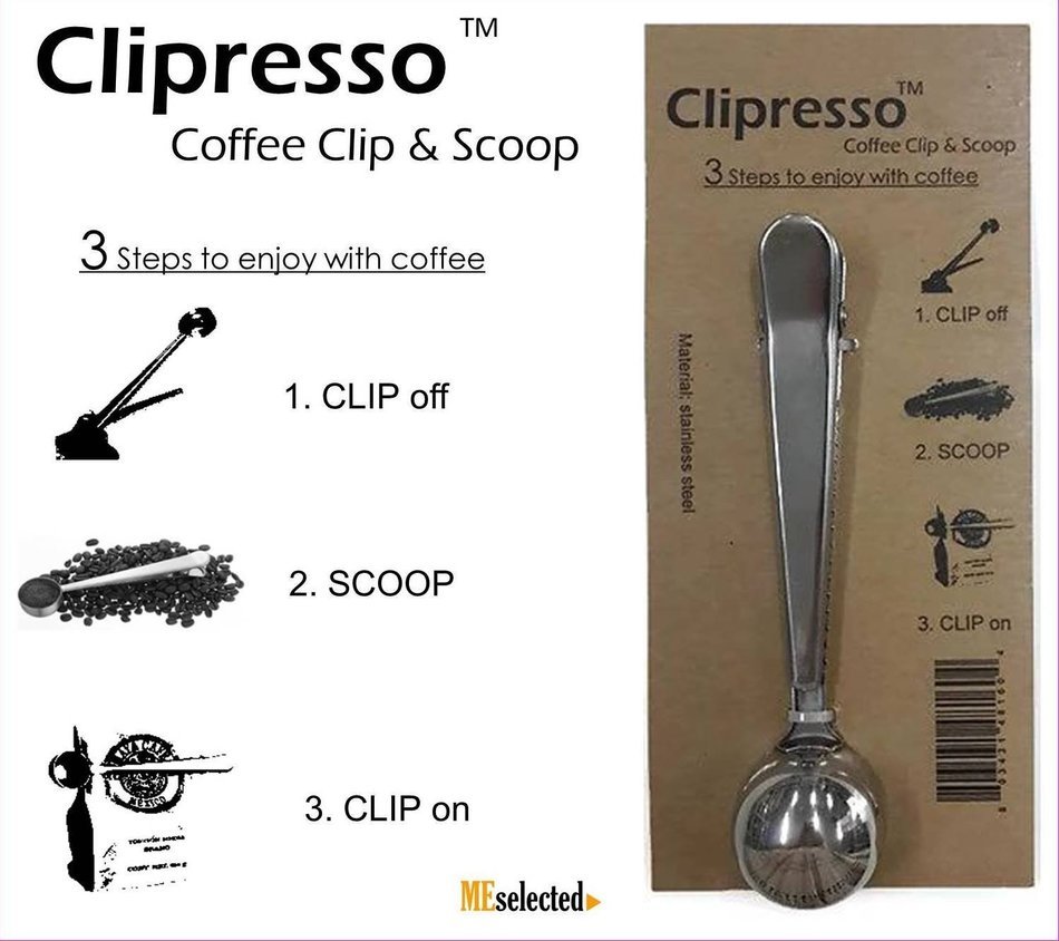 Stainless Steel Coffee Scoop with Integrated Bag Clip