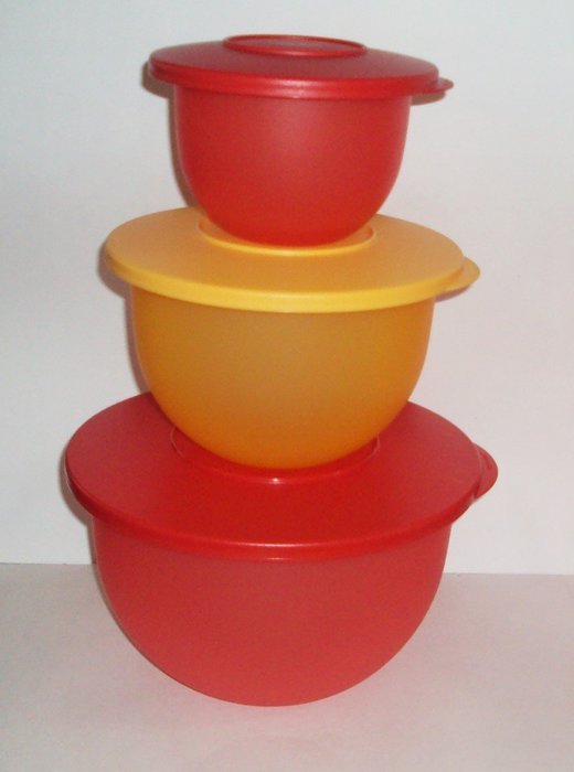 Tupperware Classic Impressions Nesting Mixing Bowls Salad Bowl Set Red Orange N8