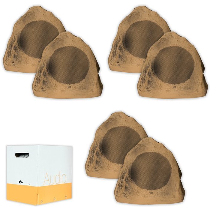 Acoustic Audio B6RS Sandstone 6.5" Rock Speaker 3 Pair Pack and Wire Outdoor Weatherproof