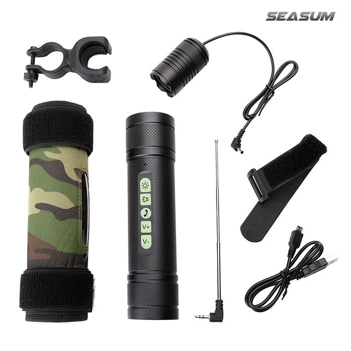 Bicycle bluetooth speakers - wireless speaker with led flashlight and 5200mAh power bank by SEASUM - waterproof... N3