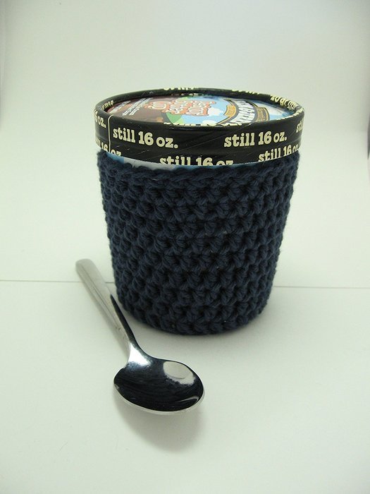 Handmade Crochet Navy Blue Ice Cream Pint Cozy