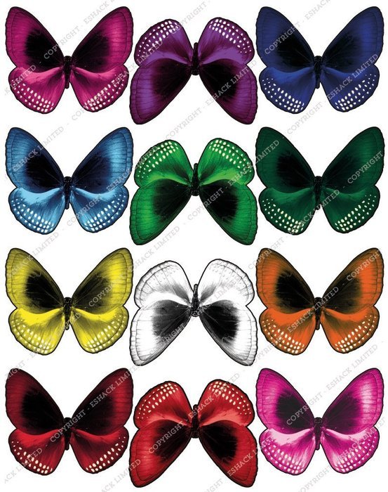 Cakeshop 12 x PRE-CUT Mixed Color Edible Butterfly Cake Toppers N6
