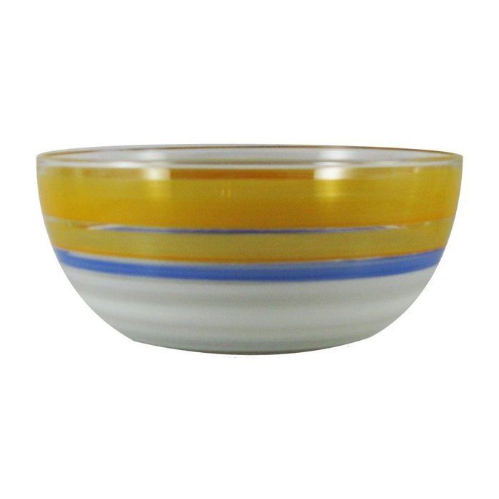 Golden Hill Studio 11" Serving Salad Bowl Hand Painted in the USA by American Artists-Retro Cottage Stripe Orange...