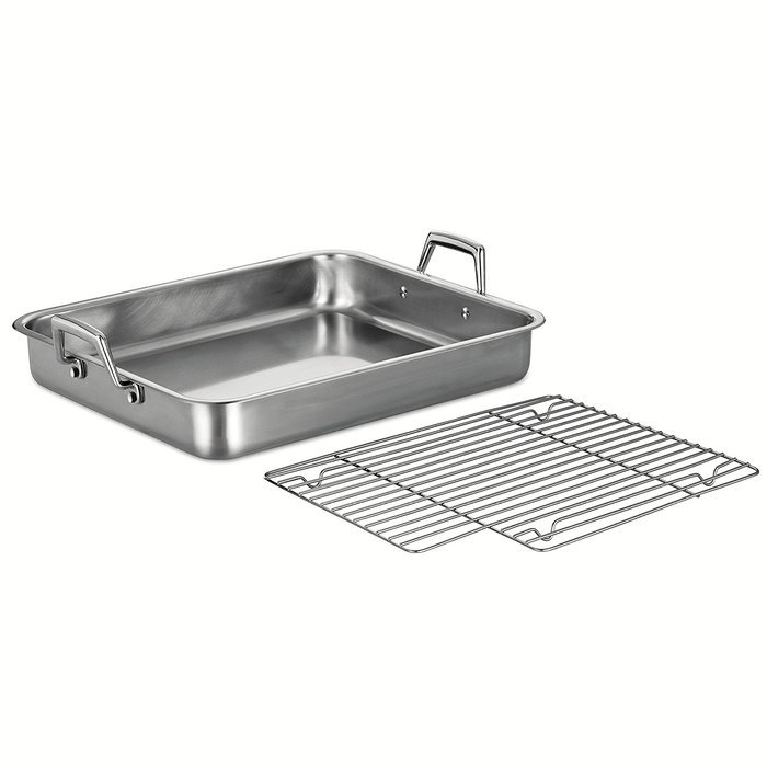 Tramontina 80203/003DS Gourmet Prima 13.5-Inch Rectangular Roasting Pan with Basting Grill, Small, Stainless Steel N12