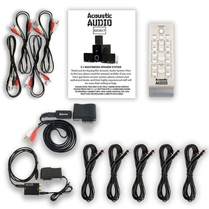 Acoustic Audio AA5817 800W 5.1 Speaker System with Bluetooth, Optical Input and 5 Extension Cables AA5817BD-5