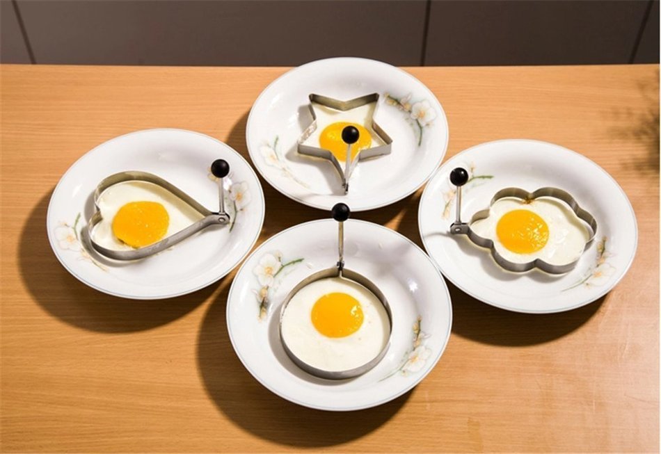 SMO Thick stainless steel Kitchen stove Fried Egg Poacher Pancake Poach Ring with handles- 4 pieces N4