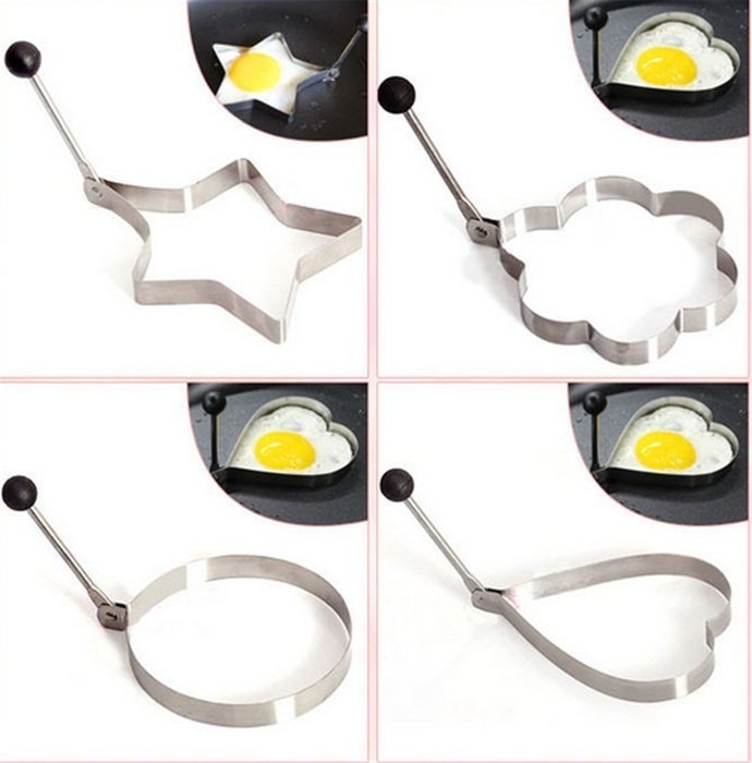 SMO Thick stainless steel Kitchen stove Fried Egg Poacher Pancake Poach Ring with handles- 4 pieces N5