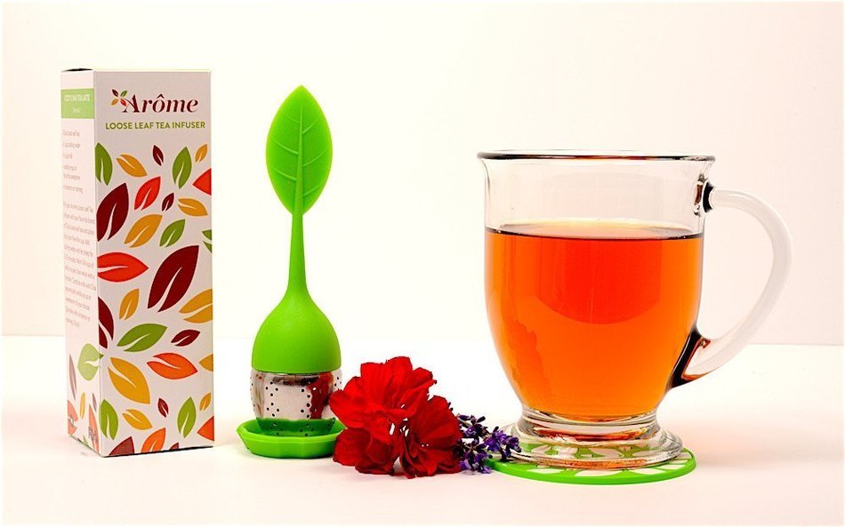 Arome Loose Leaf Tea Infuser and Matching Beverage Coaster (Kelly Green) N5