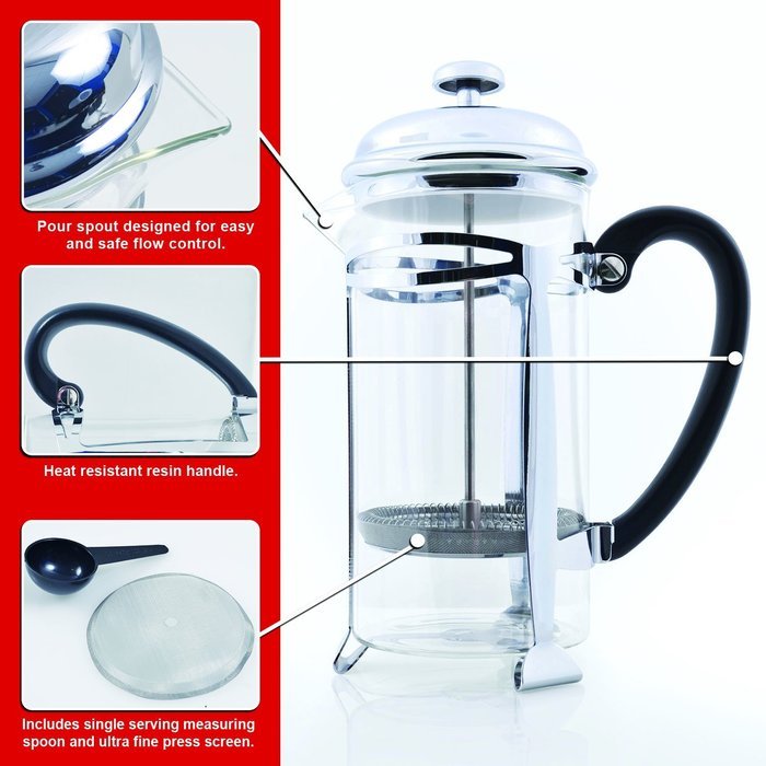 Best French Press Coffee Maker (Ultra Fine Filtration) 1 Liter (34 Ounce) Brews 4 Cups of Coffee, Extra Fine... N7
