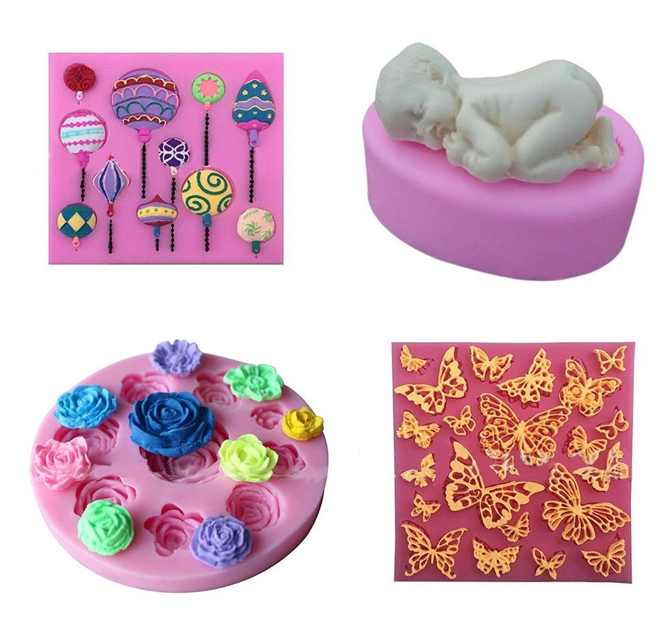 Fondant Sugar Craft Mold, KOOTIPS 4 Pcs Colorful Balloon Baby Rose Butterfly Many kinds different mold DIY Cake...