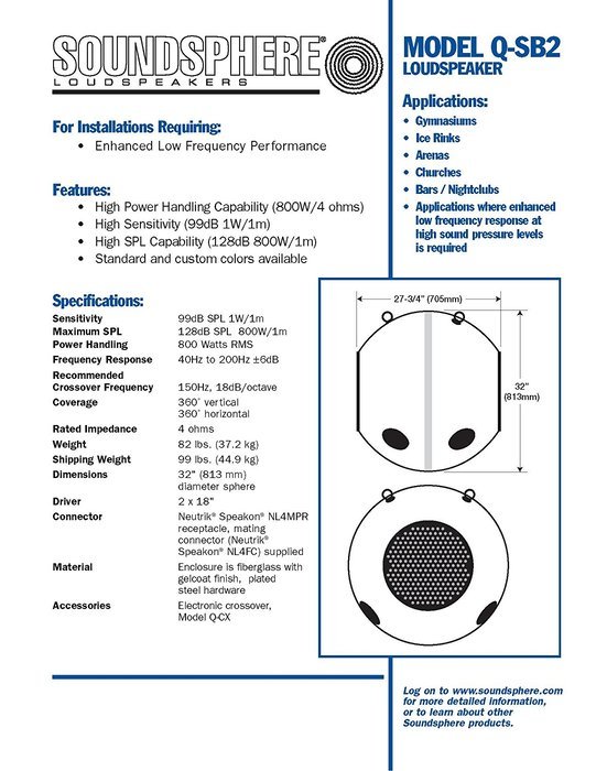 Soundsphere Q-SB2 Sub-Bass Supplement Loudspeaker in White, 800W RMS High power handling capability, 99dB 1W/1m...