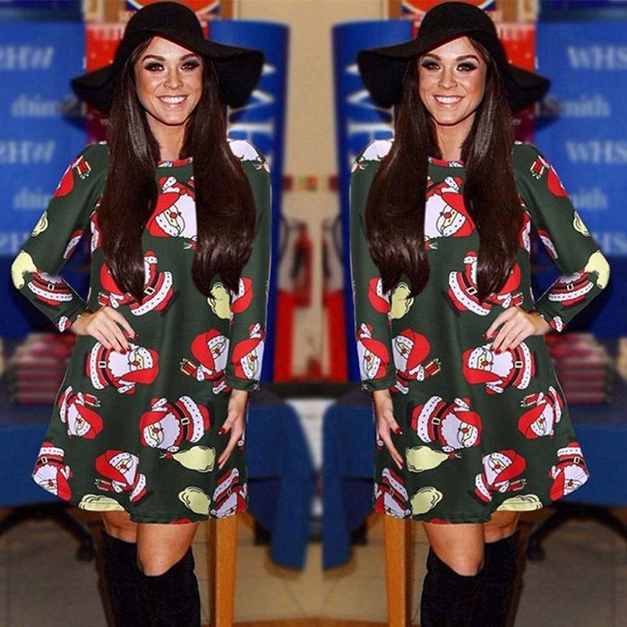 Morecome Women Long Sleeve Santa Snowman Printing Christmas Party Dress N4