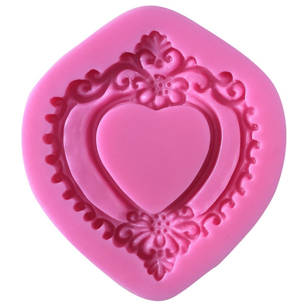 FLY 3D Silicone Heart Shape Picture Frame Fondant Mold Cake Decorating