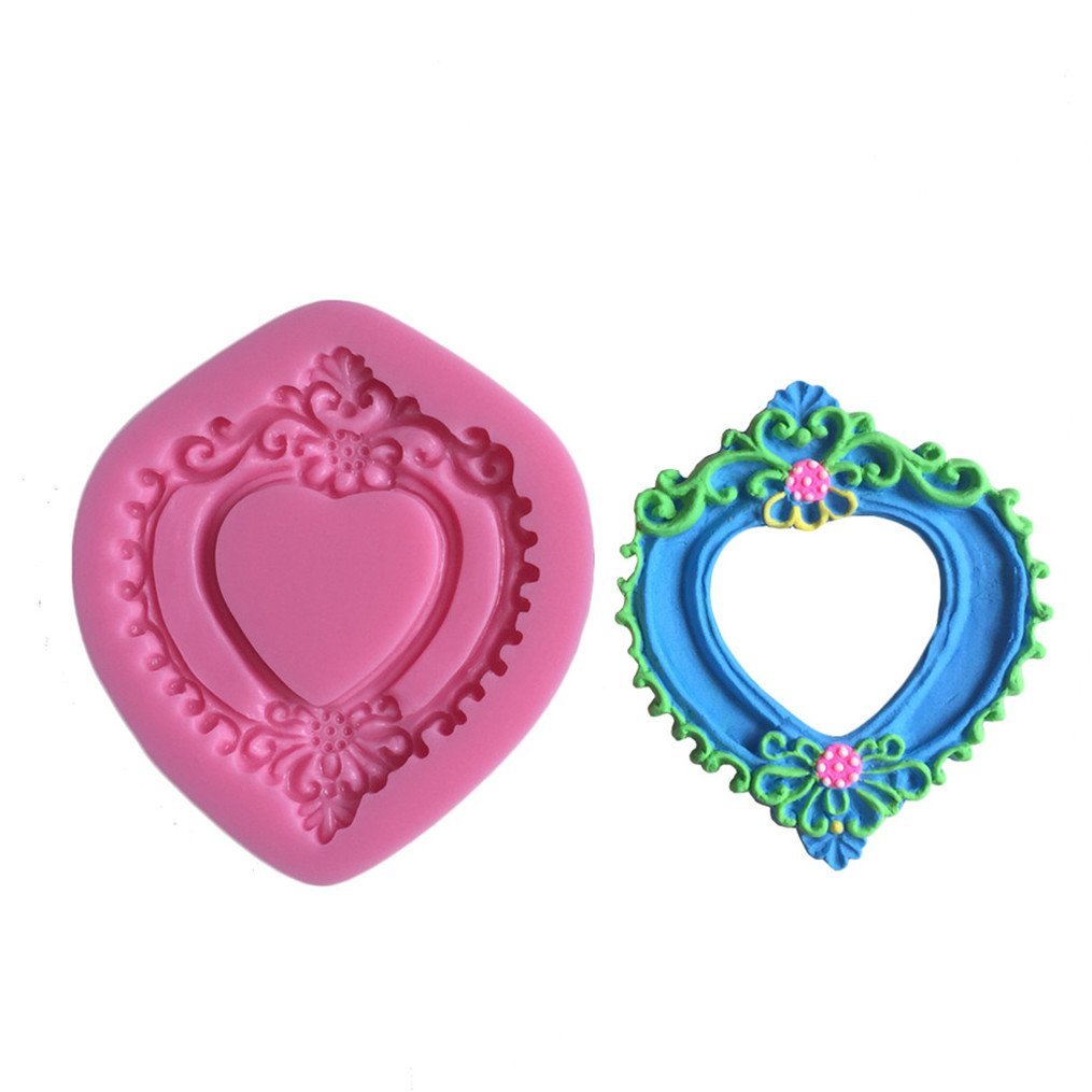 FLY 3D Silicone Heart Shape Picture Frame Fondant Mold Cake Decorating