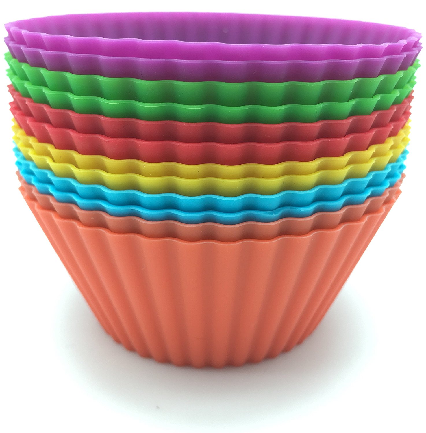 AGCware Silicone Baking Cups / Cupcake Liners – 12 Colourful Muffin ...