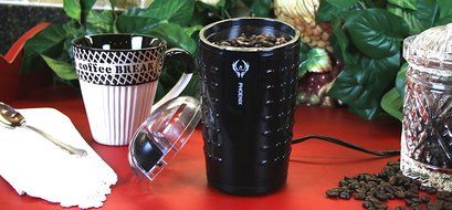 Phoenix Coffee Grinder with Brush , Oval Design with Stainless Steel Blade - B250 - 2.5oz (70 gm) capacity - Black N7