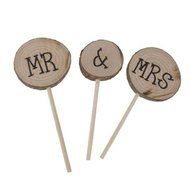Pixnor Wooden Round Mr Mrs Shabby Chic Rustic Wedding Cake Topper Pick Decoration N2